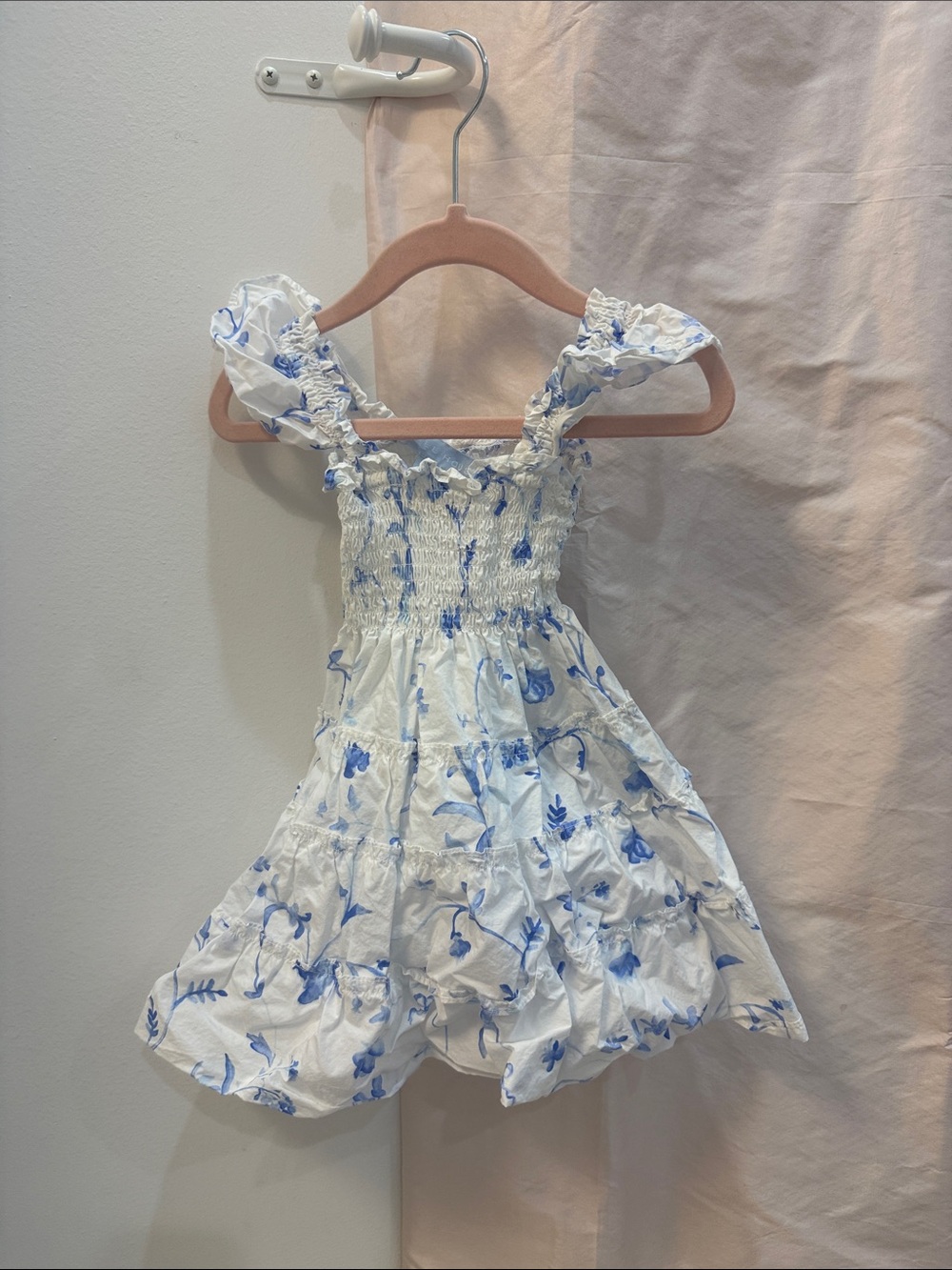 Hill House White and Blue Floral Smocked Dress for Kids